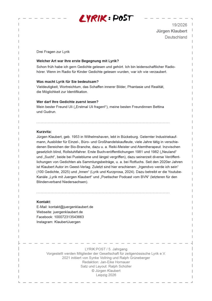 LYRIK:POST #19/26 mit Jürgen Klaubert